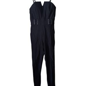 Elegant Black Jumpsuit – Adjustable Spaghetti Straps & Corset Lace-Up Waist